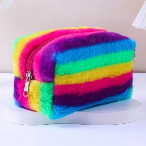 Fuzzy makeup bag 💙💜💚💛❤ - Picture 3 of 7